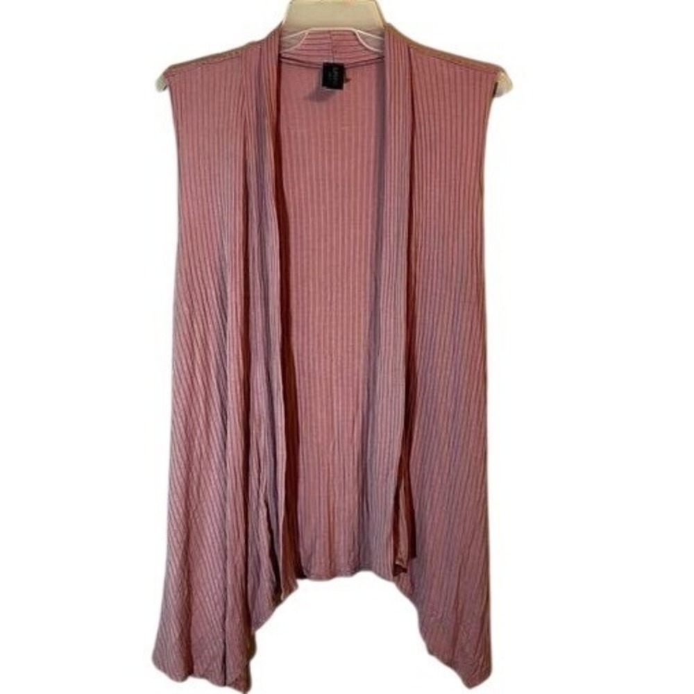 Boho Minimalist Drape Cardigan Vest Womens‎ 2X Dusty Rose Ribbed Flow